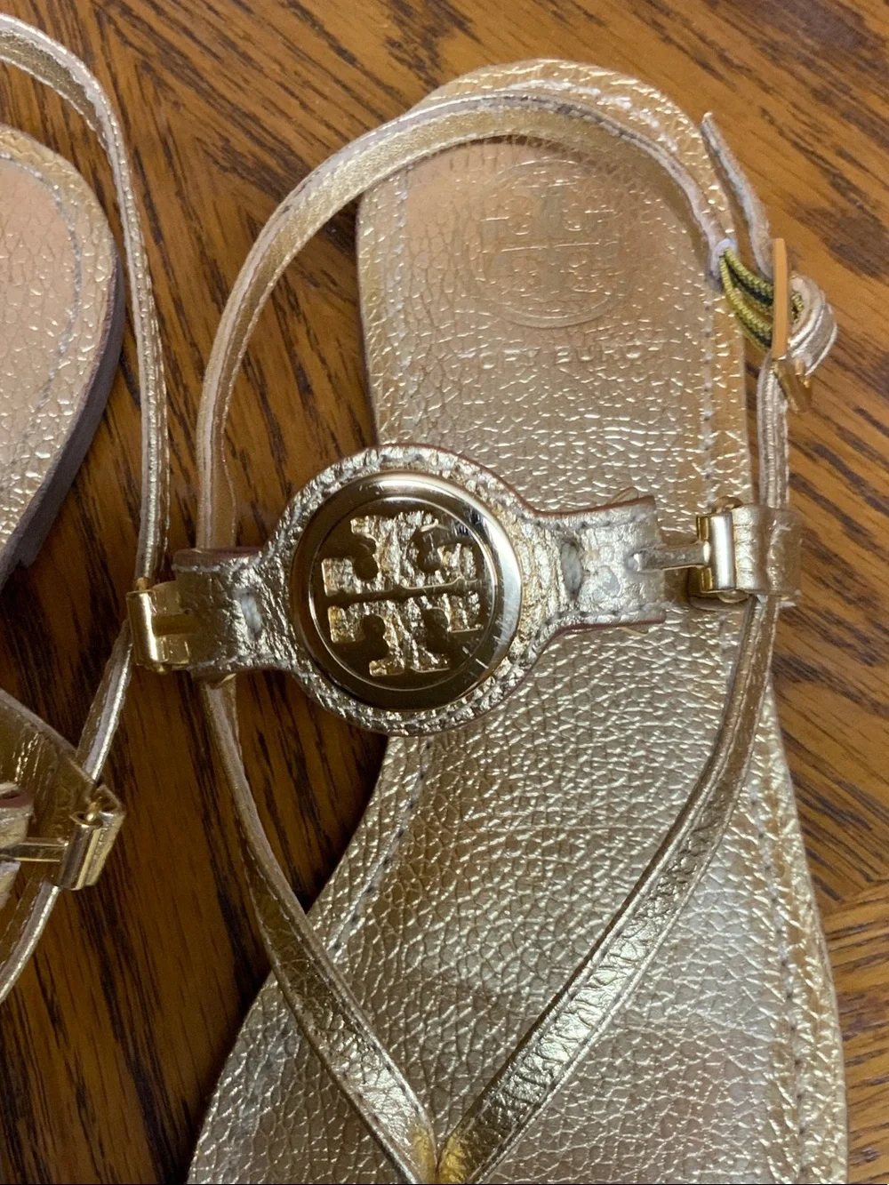 Tory Burch Metallic Gold Leather Thong Sandals